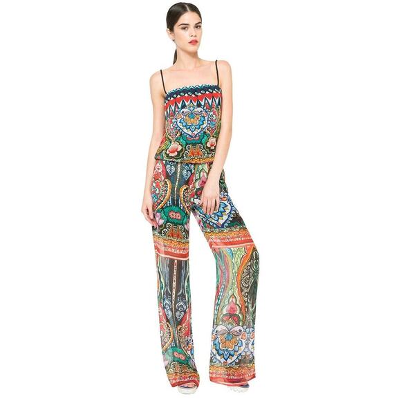 Desigual Womens Size 32/XS US Hawaiian Jumpsuit Floral Spaghetti Sleeveless